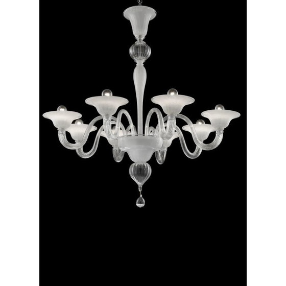 Image 1 of Contemporary Linear Transparent and White With Silver-Leaf Murano Glass Chandelier