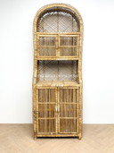 Vintage rotan bohemian rieten boogkast kast met deurtjes 