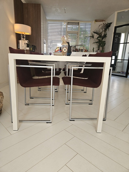 6 x Arco Frame dining chairs burgundy red