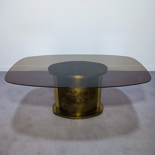 Belgochrom dining table with smoked glass top