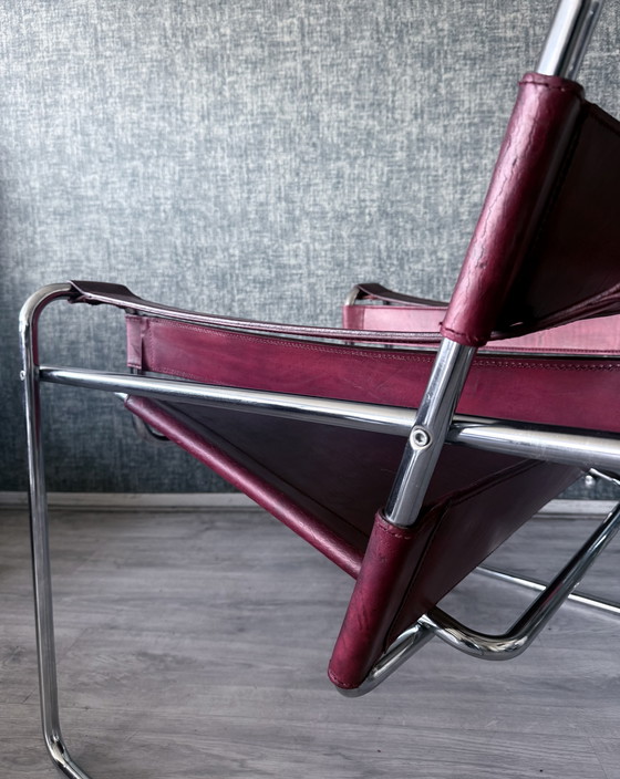 Image 1 of Poltrona vintage Wassily di Marcel Breuer per Fasem, in pelle rosso bordeaux.