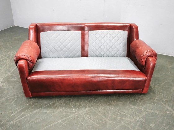 1970s Danish Modern Red Leather Two-Seater Sofa, Scandinavian Design, 2 seaters, Vintage (photo 13 of 15)