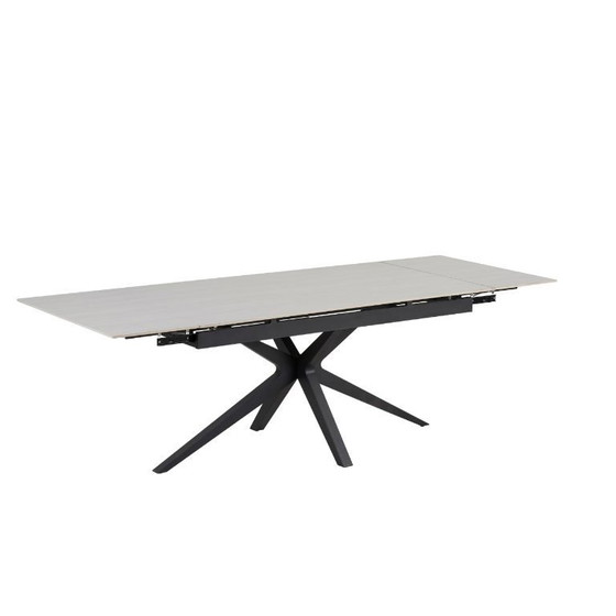 Image 1 of TONIA EXTENDABLE DINING TABLE, BLACK METAL BASE, WHITE TRAVERTINE CERAMIC TOP, 160/240x90x76cm