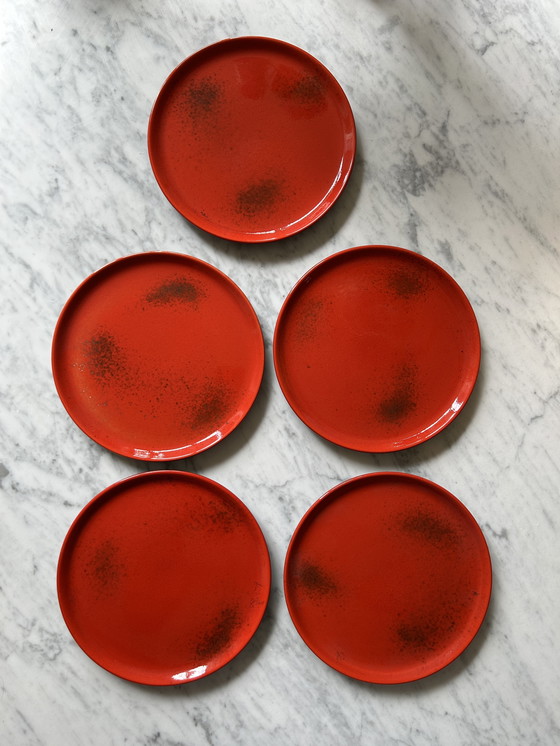 Image 1 of 5x Vintage Gebaks / Ontbijtbord Rood