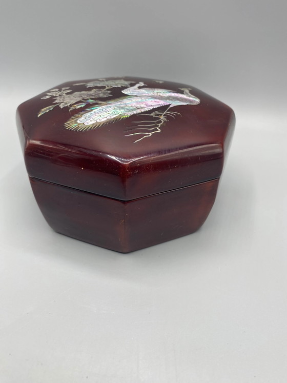Boîte coréenne laque et nacre paon – Najeon Chilgi – Années 1980 – Objets déco (photo 2 of 6)