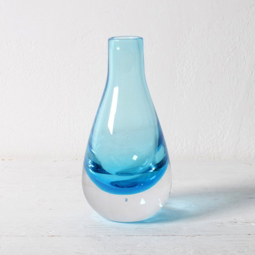 Small Vintage Blue Art Glass Vase / Elme Glasbruk / Sweden / 1980s