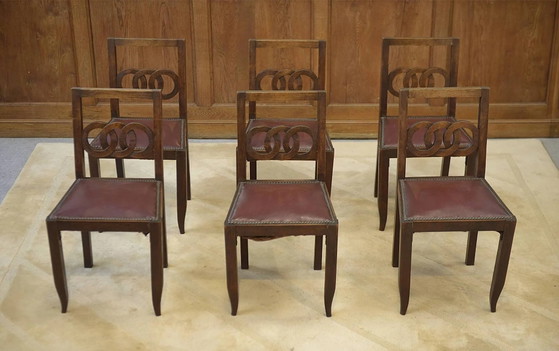 Ensemble de 6 chaises en chêne des années 1950. – Chaises de salle à manger, Vintage (photo 2 of 12)