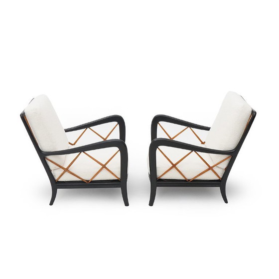 Image 1 of Coppia di poltrone con struttura in legno, anni '40