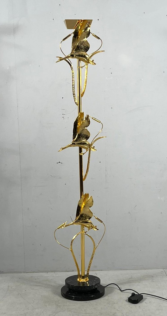 Image 1 of Hollywood Regency vloerlamp/vloerlamp met vogelfiguren van Lanciotto Galeotti, L'Originale, Italië, jaren 1980