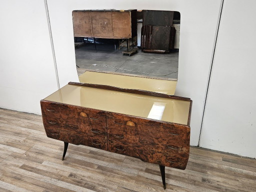 Coiffeuse en loupe de bois avec miroir