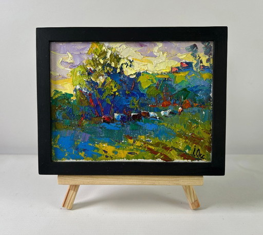 Original Oil Painting Summer Nature Landscape Quiet morning