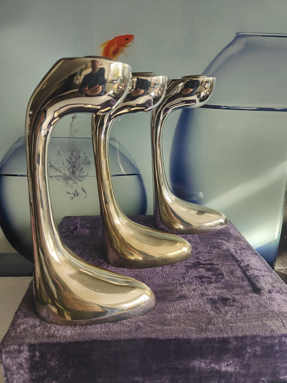 Image 1 of Satz von 3 Stücken in Box De Vecchi Petalo Style Versilberte Kerzenständer