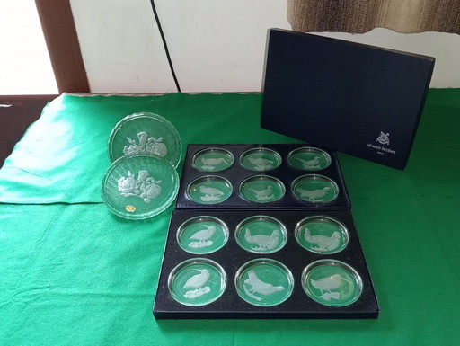 Val st.-Lambert : 12x bicchiere da campagna + 12 x sottobicchiere + 2 sottobicchieri da bottiglia