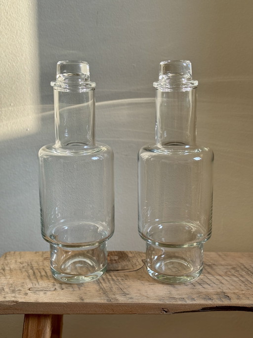 2x carafe vintage Leerdam Willem Heesen série Aruba design en verre années 1970
