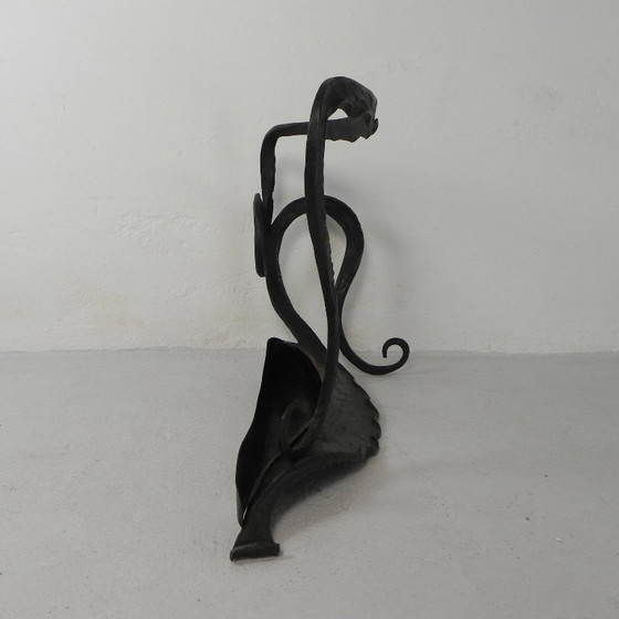 Image 1 of Art Nouveau paraplustandaard in staal en koper, handgesmeed, jaren 20