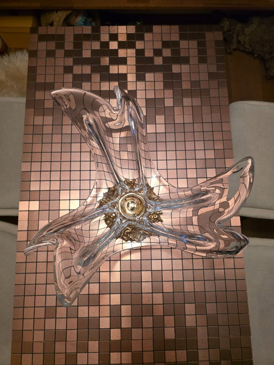 Image 1 of Groot Italiaans mid-century sculpturaal kristallen schaalobject op bronzen voet (jaren 60/70)