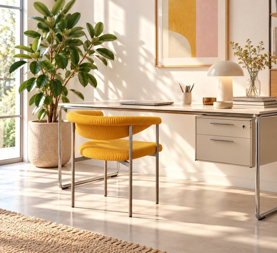 Vintage Rudolf Wolf Meander chair newly upholstered Kvadrat fabric, Armchairs, Metal, Textile, Yellow (photo 2 of 8)