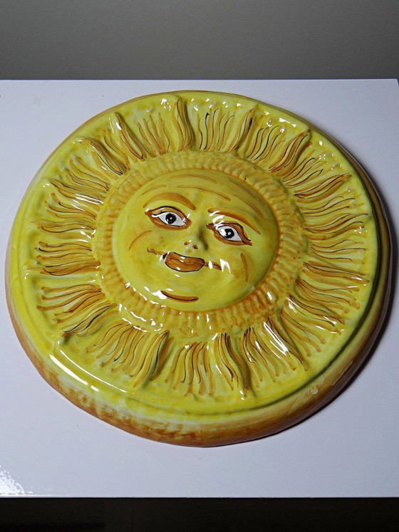 Image 1 of Vintage handcrafted Vietri majolica anthropomorphic sun wall plaque