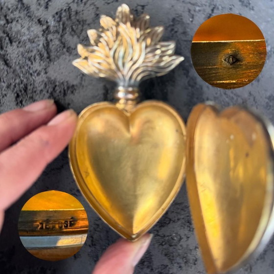 Image 1 of 19th-century French Ex-Voto Heart - Silver & Gilt - "Reconnaissance" - Lourdes - ca. 1850-.