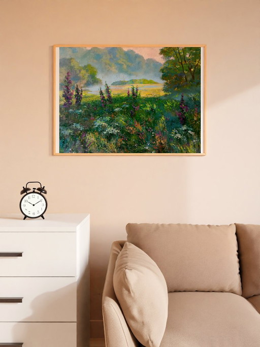 Original Oil Painting Expressionism Landscape Summer Meadow – schilderijen tekeningen, Canvas (photo 2 of 9)