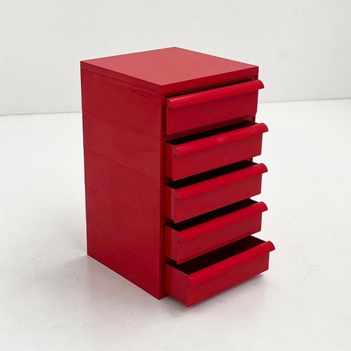 Cassettiera rossa a 5 cassetti modello 4601 di Simon Fussell per Kartell, anni &#39;70