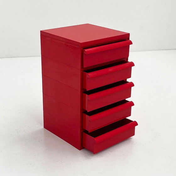 Image 1 of Cassettiera rossa a 5 cassetti modello 4601 di Simon Fussell per Kartell, anni &#39;70