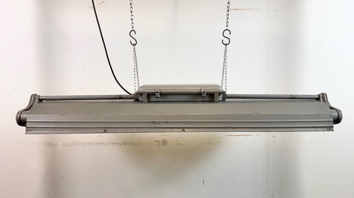 Lampadario industriale grigio a sospensione di Polam Gdansk, anni '70