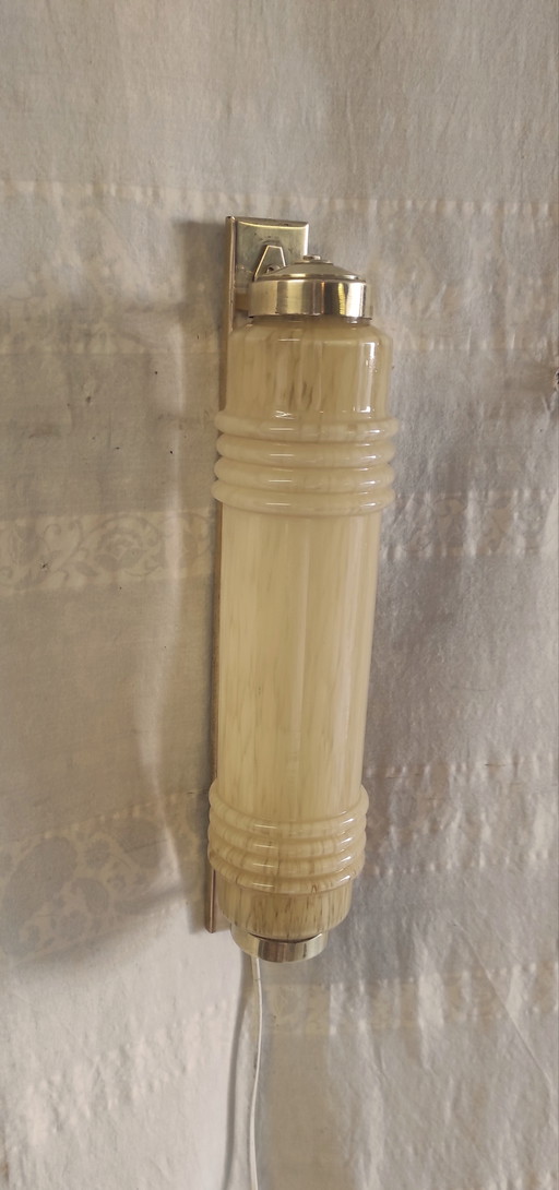 Applique da parete Art Déco in ottone dorato e vetro Clichy - anni '30/'40 – wandlampen, Brass (photo 2 of 8)