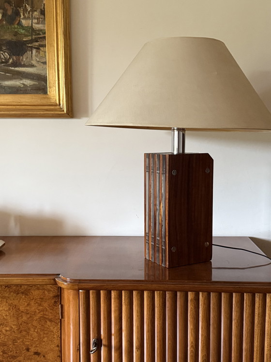 Image 1 of Lámpara de mesa estilo Hollywood Regency, base de madera y lucita, Italia, década de 1970