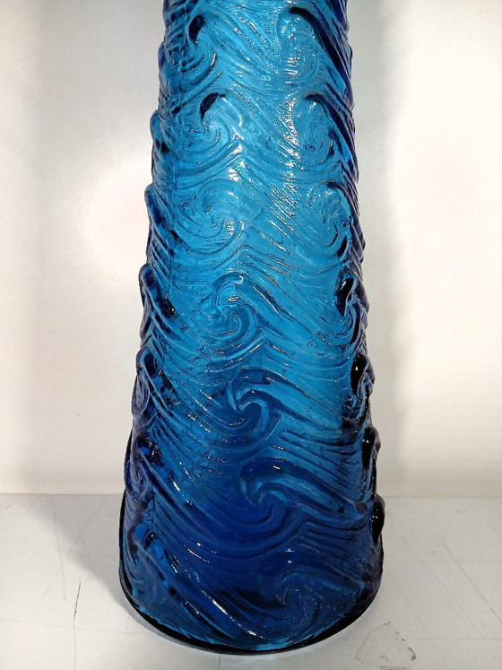 Vintage blue Empoli bottle – wave pattern (39 cm) – Vases, Glass (photo 2 of 5)