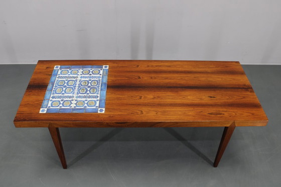 Image 1 of Mid-century Danish Haslev Mobelsnedkeri Coffee Table, Ceramic Tile Inlay, circa 1960s