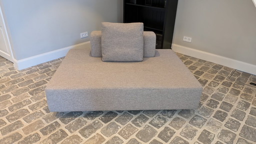 Canapé en tissu gris - 1,5 place, causeuse - tissu supplémentaire inclus