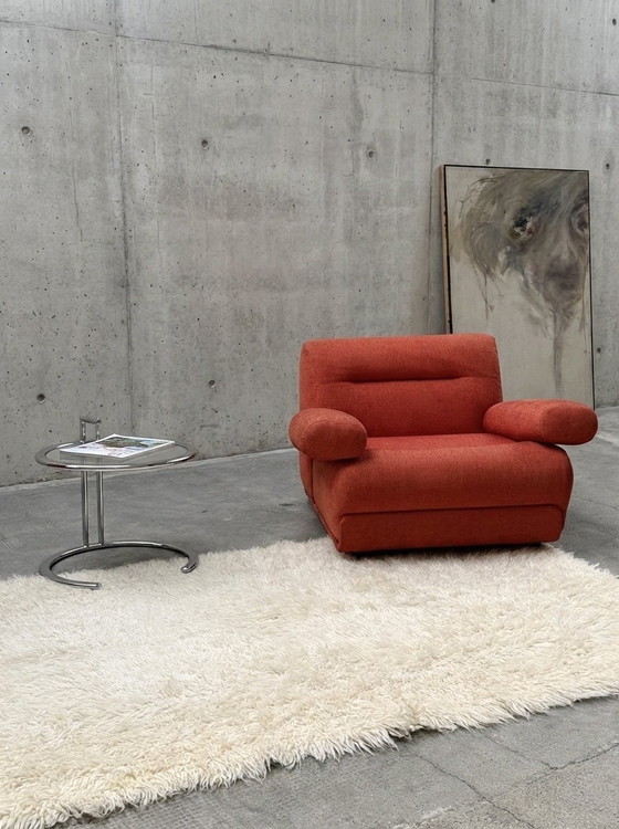 Image 1 of 2x COR “CONCHA” JO OTTERPOHL LOUNGESTOEL ORANJE-RODE STOF JAREN 60