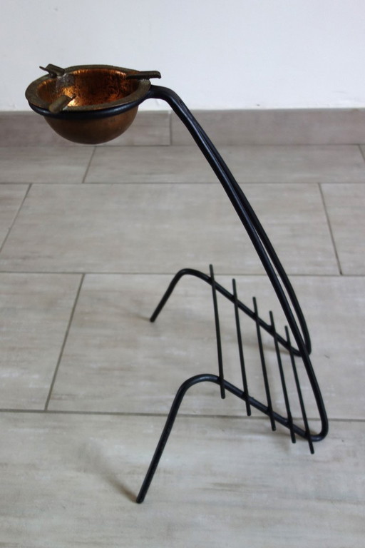 Rare cendrier porte revues en métal et cuivre années 50 France