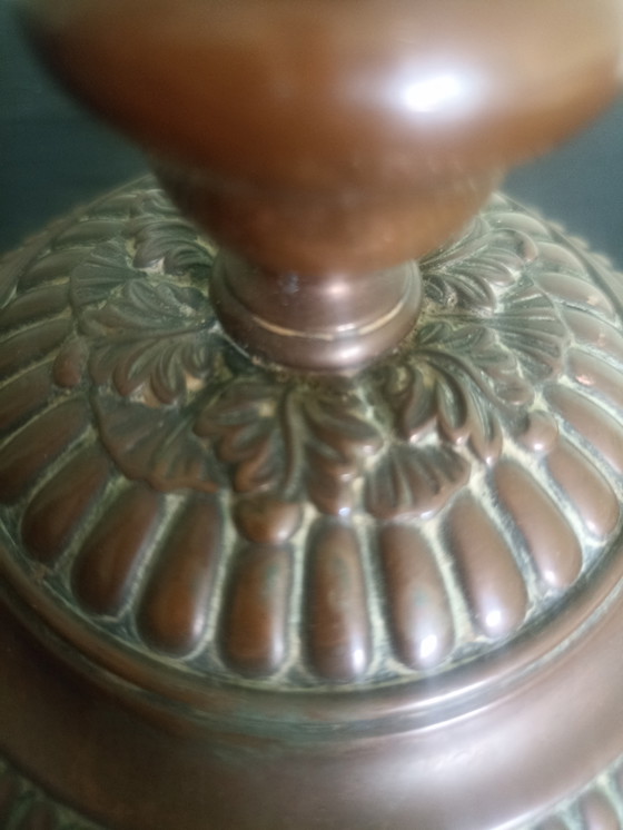 Image 1 of Paire de chandeliers anciens « C. Balaine à Paris » — cuivre plaqué bronze, style Empire, première moitié du XIXe siècle