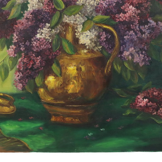 Large Colorful Floral Still Life with Lilacs Painting 90x70cm – Paintings & Drawings, Canvas, Vintage (photo 10 of 15)