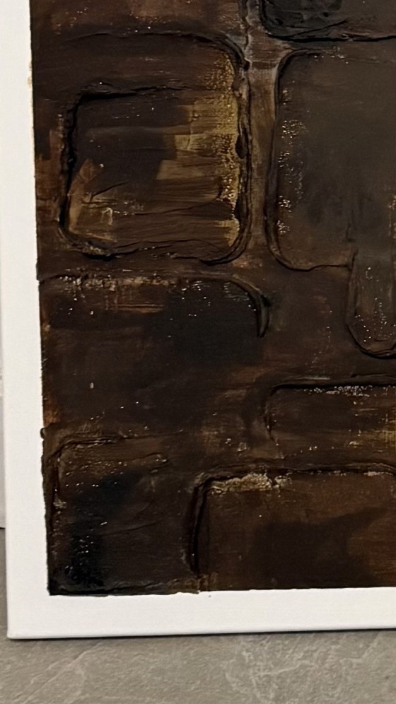 Image 1 of Dipinto minimalista strutturato – "Three Dots" di Romao RB – Stile giapponese Wabi Sabi