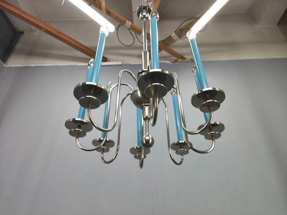 Image 1 of Art Deco Chandelier with Matching Sconces, Czechoslovakia 1930s
