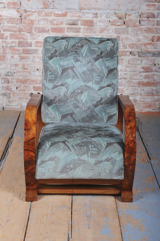 Fauteuil inclinable Art Déco restauré, noyer, chrome, repoli, République tchèque, années 1930 – Textile, Wood (photo 8 of 19)