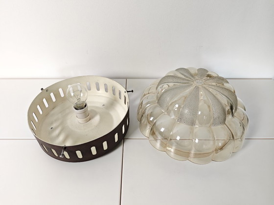 Image 1 of XXL Vintage Clear Glass Ceiling Light / Mid Century Modern Sconce / Flush Mount Wall Lamp / Hand Blown Glass / Yugoslavia / 1970