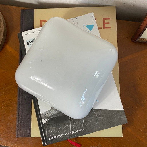 Square Wall Light or Ceiling Light 20 Cm White Opaline Glass