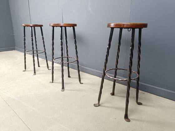 Image 1 of Vintage french wrought iron bar stools, 1960s - set of 3