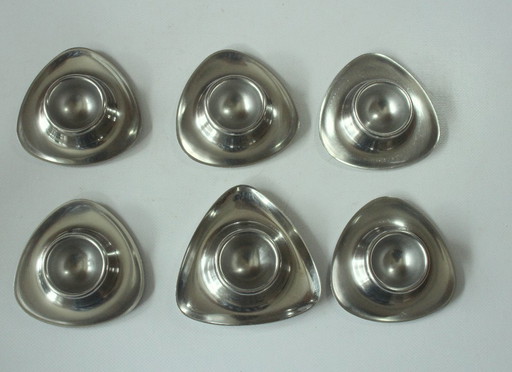 Mid - Century stainless steel egg cup 6 pieces triangular vintage