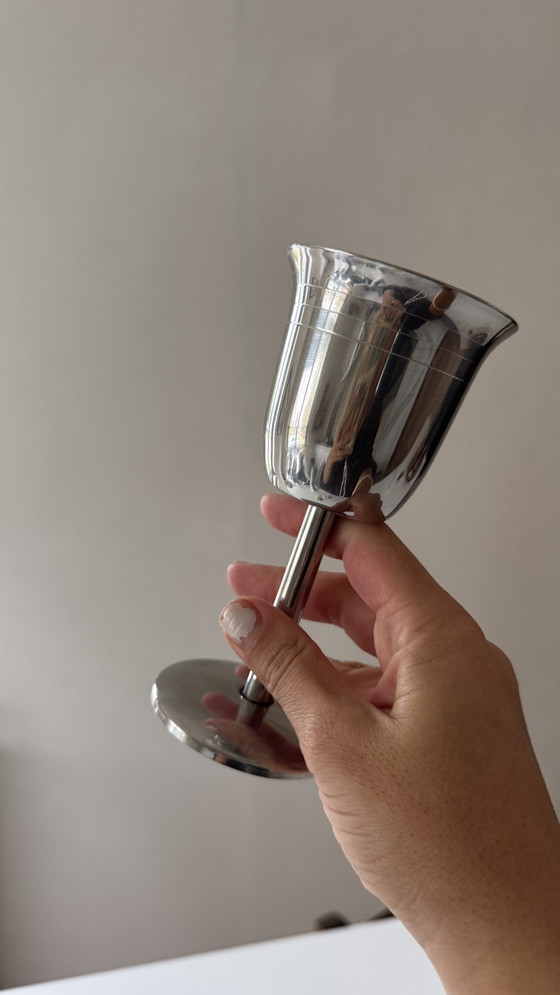 Image 1 of Paar vintage roestvrijstalen bekers - tijdloos en decoratief