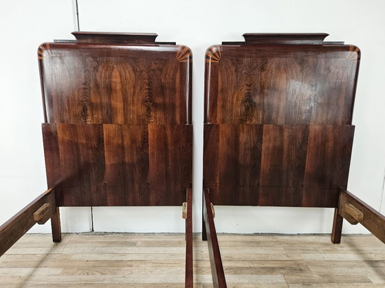 Image 1 of Coppia di letti singoli Art Decò in mogano e acero rosa, 1940