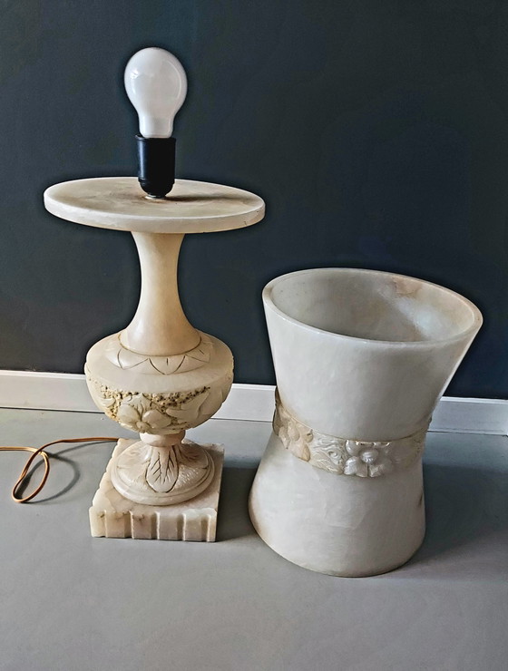 Image 1 of Alabaster Natural Stone Table Lamp Large Model