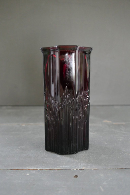 Vintage Avon ruby red pressed glass vase.