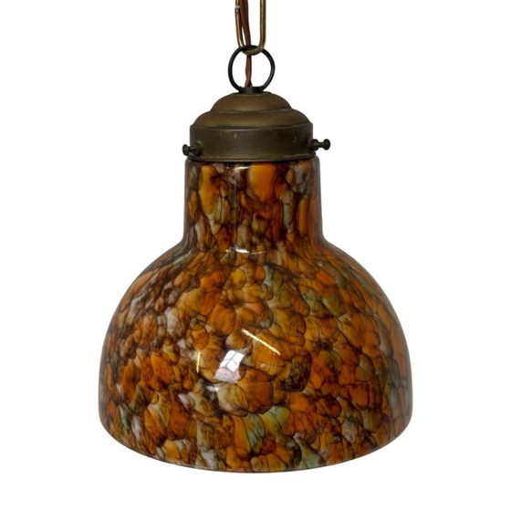 Image 1 of Art Déco - Lampada a sospensione - Lampadario da soffitto - Forma ovale - Sospeso tramite catena, rosone abbinato - marrone e ar