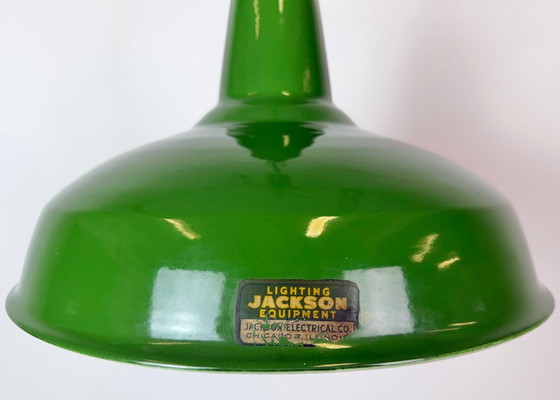 Lámpara colgante industrial de esmalte verde de Jackson Electrical Co., década de 1960 – Lámparas colgantes (photo 5 of 18)