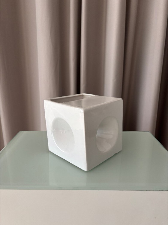 Vintage Minimalist Studio Pottery Cube Vase – White Ceramic (photo 6 of 14)